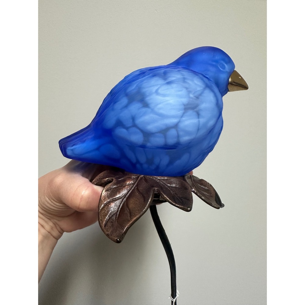 TIN CHI Andrea By Sadek Cobalt Blue Glass Bird Lamp Solid Brass Base with box - Picture 8 of 10